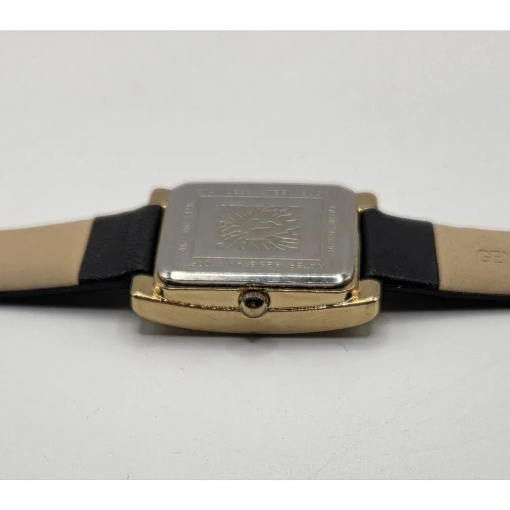 Anne Klein womens watch gold rectangle black leather strap AK/2706CHBK Untested